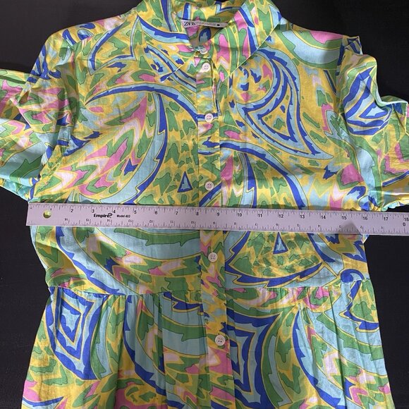 Zara Maxi Shirt Dress M Printed Colorful Vibrant Maximalism Lightweight Tiered - Picture 13 of 16
